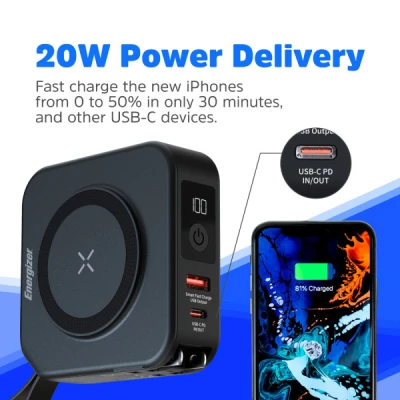 Портативна батарея Energizer Magnetic Wireless 10000mAh 20W PD, AC зарядка, QI/15W, built-in USB-C (QM10001AC) [QM10001AC-B] — фото 11
