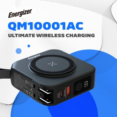 Портативна батарея Energizer Magnetic Wireless 10000mAh 20W PD, AC зарядка, QI/15W, built-in USB-C (QM10001AC) [QM10001AC-B] — фото 6