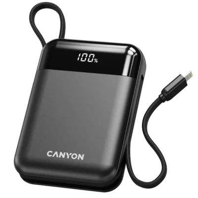 Портативна батарея Canyon 10000mAh OnPower 104 PD/20W, QC/22.5W built-in cable Black