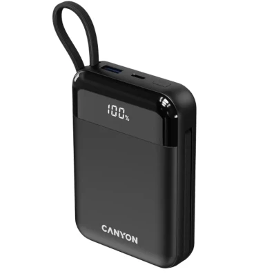 Портативна батарея Canyon 10000mAh OnPower 104 PD/20W, QC/22.5W built-in cable Black — фото 2