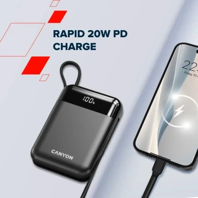 Портативная батарея Canyon 10000mAh OnPower 104 PD/20W, QC/22.5W built-in cable Black (CNS-CPB104B) [CNS-CPB104B-B] — фото 7