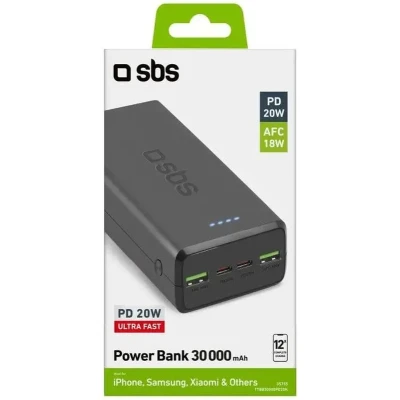 Портативна батарея SBS 30000mAh 20W PD,QC, 2xUSB-A, 2xUSB-C Black (TTBB30000PD20K) [TTBB30000PD20K-B] — фото 3