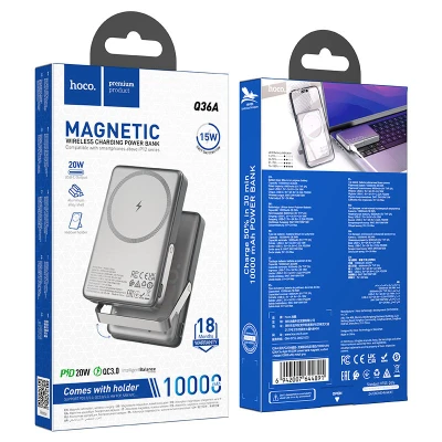 Портативная батарея HOCO 10000mAh Sunlight PD/20W Magnetic with stand Metal Grey (Q36A / 714987) [Q36A714987-B] — фото 6