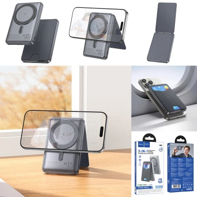 Портативна батарея HOCO 5000mAh Title PD/20W Magnetic with stand + mini wallet Grey (Q46 / 714988) [Q46714988-B] — фото 9
