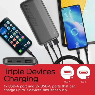 Портативная батарея Energizer 10000mAh 15W, USB-А, 2*USB-C, Black (UE10050CC) [UE10050CC-B] — фото 6