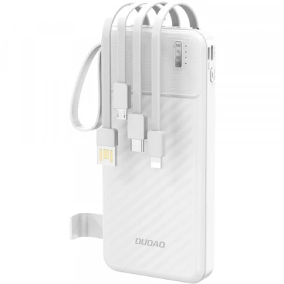 Портативная батарея Dudao 10000mAh K11 10W, USB-A, USB-C, microUSB, with USB-A/USB-C/Lightning/MicroUSB cables White