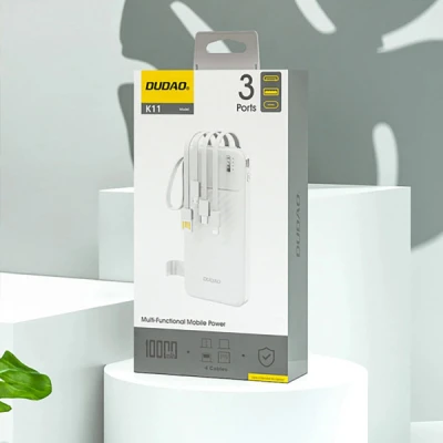 Портативна батарея Dudao 10000mAh K11 10W, USB-A, USB-C, microUSB, with USB-A/USB-C/Lightning/MicroUSB cables White — фото 2