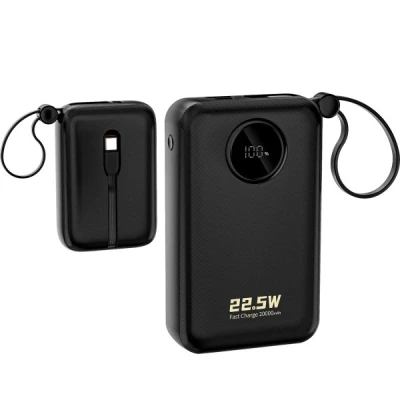 Портативна батарея Dudao 20000mAh K14+ 22.5W, PD, QC, USB-A, USB-C(In/Out), with built-in USB-C/Lightning cables, Black — фото 2