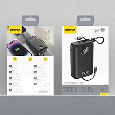 Портативна батарея Dudao 20000mAh K14+ 22.5W, PD, QC, USB-A, USB-C(In/Out), with built-in USB-C/Lightning cables, Black (6977196680016) [6977196680016-B] — фото 3
