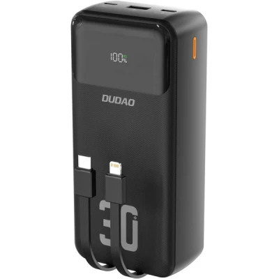 Портативна батарея Dudao 30000mAh K15 MAX 22.5W, PD, QC, USB-A, Lightning, USB-C(In/Out), with USB-C/Lightning cables
