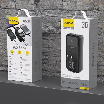 Портативна батарея Dudao 30000mAh K15 MAX 22.5W, PD, QC, USB-A, Lightning, USB-C(In/Out), with USB-C/Lightning cables — фото 2