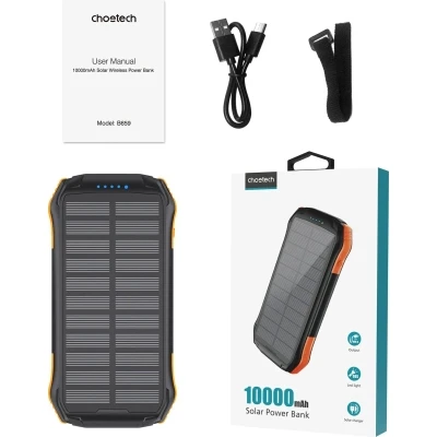 Портативная батарея Choetech 10000mAh, 5V/2.1A, solar panel, Qi-5W, Black-Orange (B659-OR) [B659-OR-B] — фото 4