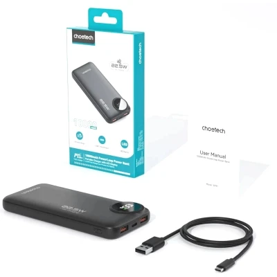 Портативна батарея Choetech 10000mAh, 22.5W, PD, QC/3.0, Black (M15-B791-ACBK-NG) [M15-B791-ACBK-NG-B] — фото 4