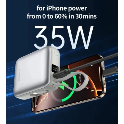 Портативна батарея Choetech 10000mAh, 35W. PD/3.0, LED Display, buid-in type-C cabel, Grey (B832-GY) [B832-GY-B] — фото 6