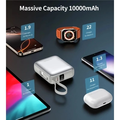 Портативна батарея Choetech 10000mAh, 35W. PD/3.0, LED Display, buid-in type-C cabel, Grey (B832-GY) [B832-GY-B] — фото 8