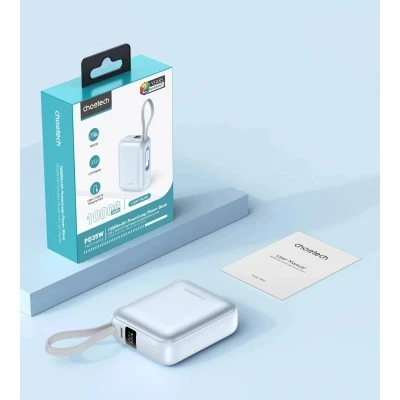 Портативная батарея Choetech 10000mAh, 35W, PD/3.0, LED Display, buid-in type-C cabel, Blue (B832-LBE) [B832-LBE-B] — фото 7