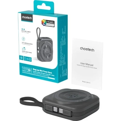 Портативна батарея Choetech Magnetic Wireless 10000mAh, 22.5W, PD, build USB-C, Apple Watch charger (B697C-BKGY) [B697C-BKGY-B] — фото 4