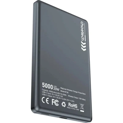 Портативна батарея Choetech Magnetic Wireless 5000mAh, 20W, PD, Qi-15W, Black — фото 2