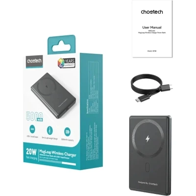 Портативная батарея Choetech Magnetic Wireless 5000mAh, 20W, PD, Qi-15W, Black (B738-CCBK) [B738-CCBK-B] — фото 4