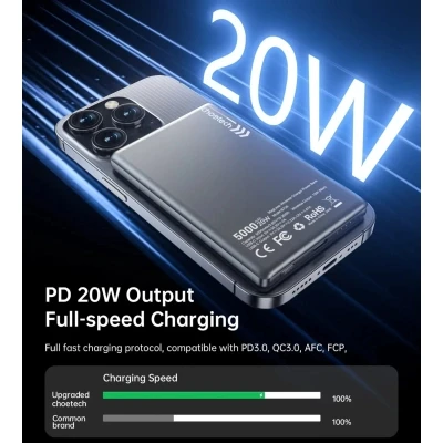 Портативная батарея Choetech Magnetic Wireless 5000mAh, 20W, PD, Qi-15W, Black (B738-CCBK) [B738-CCBK-B] — фото 6