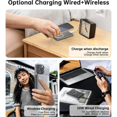 Портативная батарея Choetech Magnetic Wireless 5000mAh, 20W, PD, Qi-15W, Black (B738-CCBK) [B738-CCBK-B] — фото 7