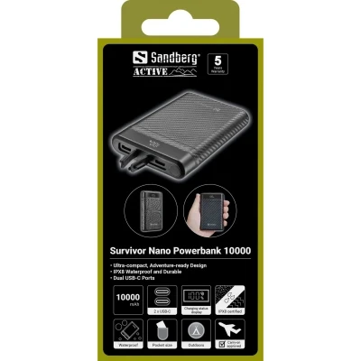Портативная батарея Sandberg 10000mAh, 20W, PD, Survivor Nano, IPX8 (421-32) [421-32-B] — фото 3