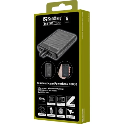 Портативная батарея Sandberg 10000mAh, 20W, PD, Survivor Nano, IPX8 (421-32) [421-32-B] — фото 4