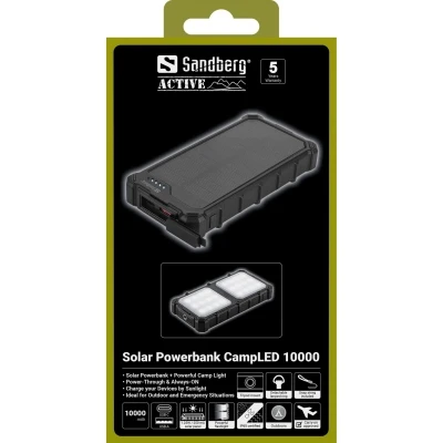 Портативная батарея Sandberg 10000mAh, 22.5W, PD, Solar, CampLED, PowerThrough, IP65 (421-23) [421-23-B] — фото 7