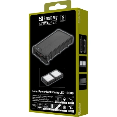 Портативная батарея Sandberg 10000mAh, 22.5W, PD, Solar, CampLED, PowerThrough, IP65 (421-23) [421-23-B] — фото 8