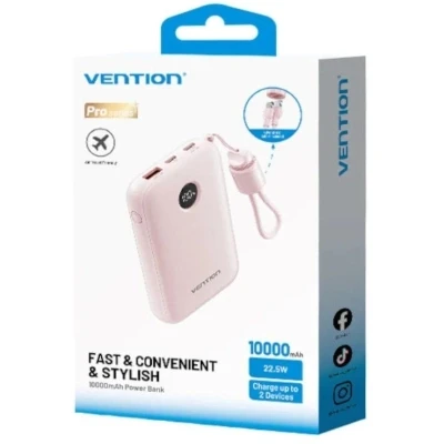 Портативна батарея Vention 10000mAh, 22.5W, PD, QC, Pink (FKAP0-C) [FKAP0-C-B] — фото 5