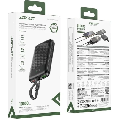 Портативна батарея Acefast 10000mAh, 22.5W, PD, QC/3.0, build Type-C cable, M13, Black (6974316283959) [6974316283959-B] — фото 5