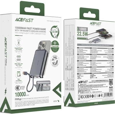 Портативна батарея Acefast Magnetic Wireless 10000mAh, 22.5W, PD, QC/3.0, QI 15W, M18, Black (6974316284017) [6974316284017-B] — фото 5