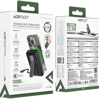 Портативна батарея Acefast Magnetic Wireless 10000mAh, 22.5W, PD, QC/3.0, QI 15W, M24, Metal Gray (6974316284871) [6974316284871-B] — фото 4