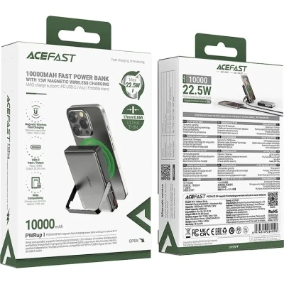 Портативная батарея Acefast Magnetic Wireless 10000mAh, 22.5W, PD, QC/3.0, QI 15W, with holder M17, Black (6974316284000) [6974316284000-B] — фото 6
