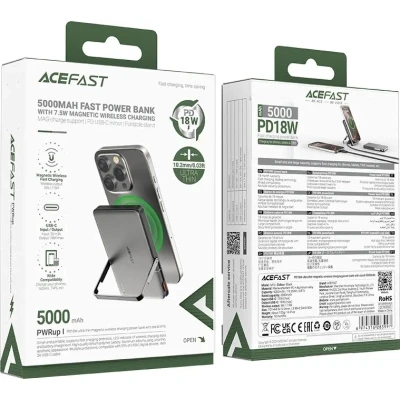 Портативна батарея Acefast Magnetic Wireless 5000mAh, 18W, PD, QC/3.0, with holder M16, Black (6974316283997) [6974316283997-B] — фото 7