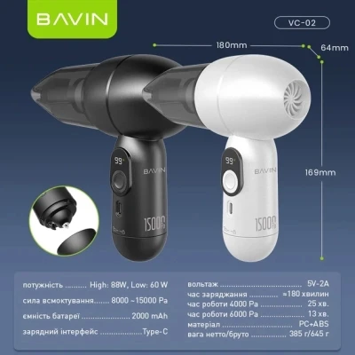Пилосос BAVIN VC-02 15000Pa 2000 mAh Black (Z-VC02 BK) [Z-VC02BK-B] — фото 9