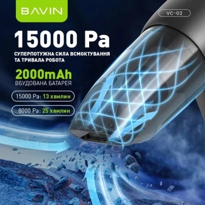 Пилосос BAVIN VC-02 15000Pa 2000 mAh Wh — фото 2