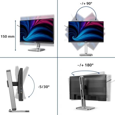Монітор Philips 24B2U4301/00 1920 x 1080 IPS сріблястий, чорний (24B2U430100-B) — фото 5