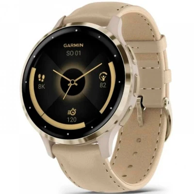 Смарт-годинник Garmin Venu 3S, Fr. Gray + Soft Gold, Leather, GPS