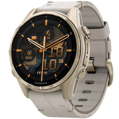 Смарт-годинник Garmin fenix 8 43mm, AMOLED, Saph, SftGldSS/FogGryLeatherBnd, Excl, GPS