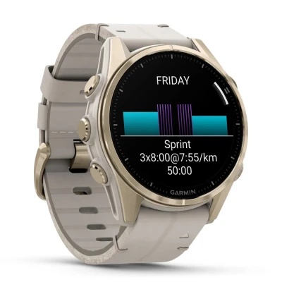 Смарт-часы Garmin fenix 8 43mm, AMOLED, Saph, SftGldSS/FogGryLeatherBnd, Excl, GPS (010-02903-40) [010-02903-40-B] — фото 3