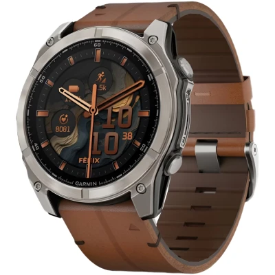 Смарт-годинник Garmin fenix 8 51mm,AMOLED,Sapphire, Bare Ti, Blk/Chsnt Lthr