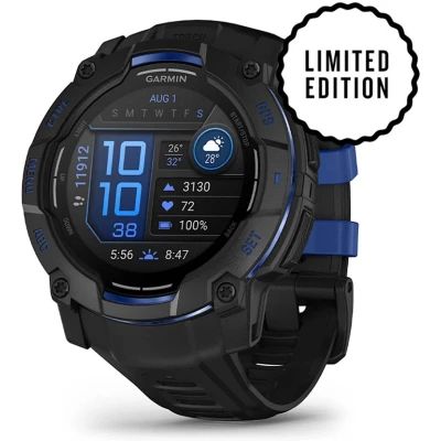 Смарт-годинник Garmin Instinct 3, 50mm, AMOLED, Black with Bolt Blue Accents, GPS смарт-годинник