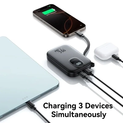 Портативна батарея JOYROOM 10000mAh, 22.5W, PD, QC, built-in USB-C cable, Black (JR-PBF17) [JR-PBF17-B] — фото 4