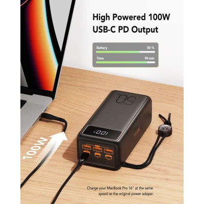 Портативная батарея VEGER 56000mAh W5001C Tank 100W, PD, QC, Black — фото 2