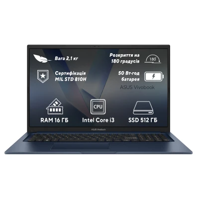 Ноутбук ASUS Vivobook 17 X1704VA-AU755 1920х1080 (FullHD) Intel Core i3-1315U RAM 16 / SSD синій (90NB10V2-M00V30-B)