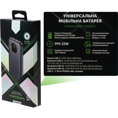 Портативна батарея Vinga 10000 mAh 22.5W Display Black (VPBB1022) [VPBB1022-B] — фото 8