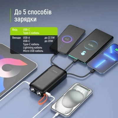Портативная батарея ColorWay 20 000 mAh PowerHub PD/22.5W, QC/4.0, Black (CW-PB200LP07BK) [CW-PB200LP07BK-B] — фото 6