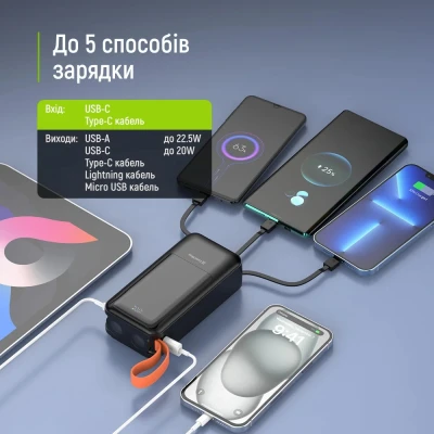 Портативна батарея ColorWay 30 000 mAh PowerHub PD/22.5W, QC/4.0, Black (CW-PB300LP07BK) [CW-PB300LP07BK-B] — фото 6