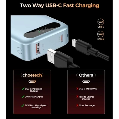 Портативная батарея Choetech 10000mA, 22.5W, PD, QC, blue (B860-CCLBE) [B860-CCLBE-B] — фото 6